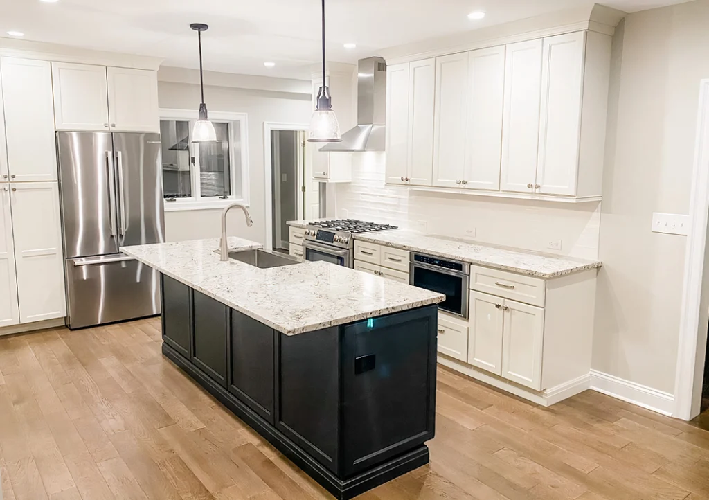 White kitchen with granite countertops