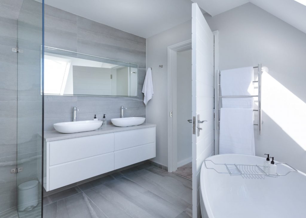 Modern bathroom with porcelain vessel sinks