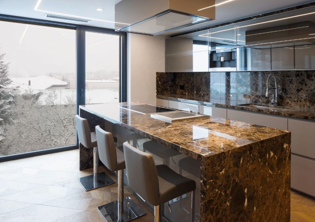 Dark marble kitchen island