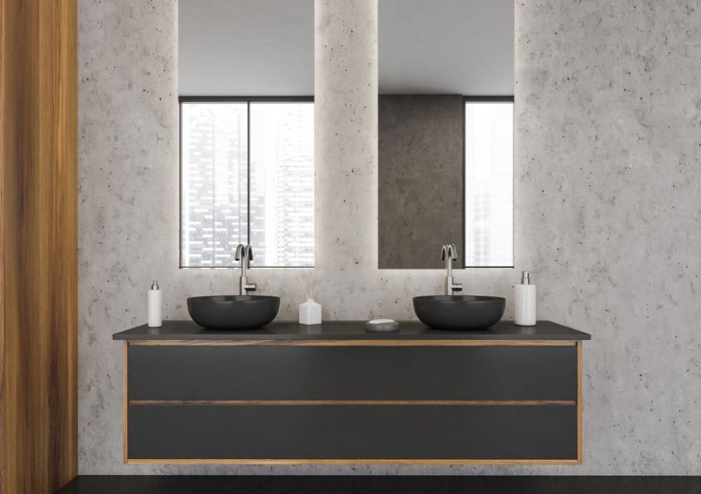 Dark stone double floating vanity