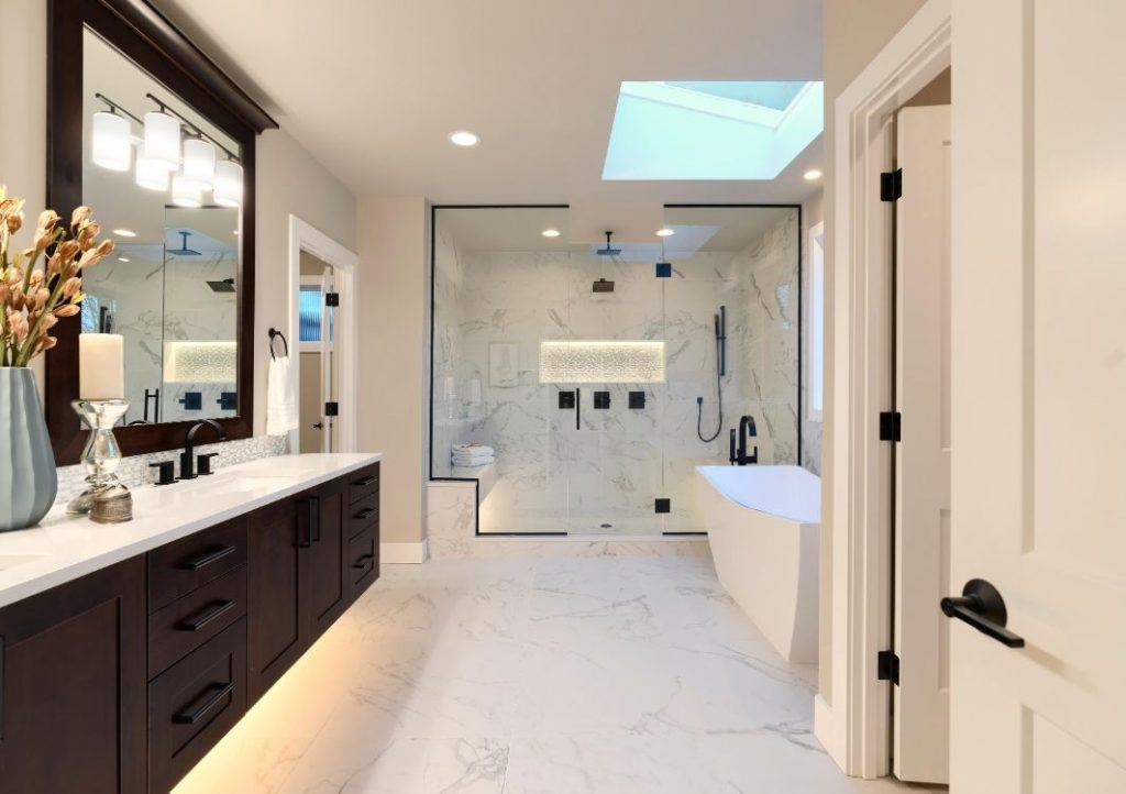 Master bathroom with skylight