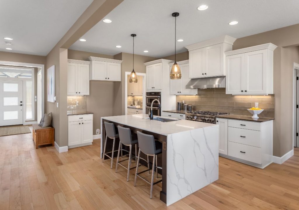 Quartz waterfall countertop
