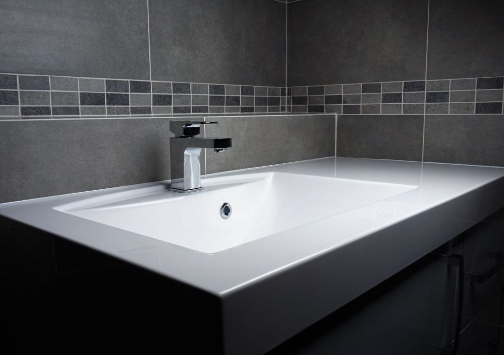 Tile backsplash in bathroom
