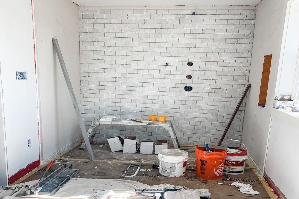 Demolition work during bathroom renovation