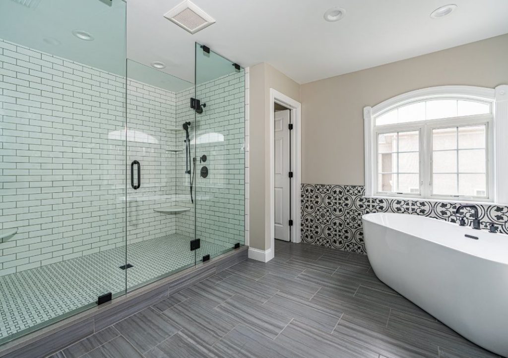 Large glass door shower