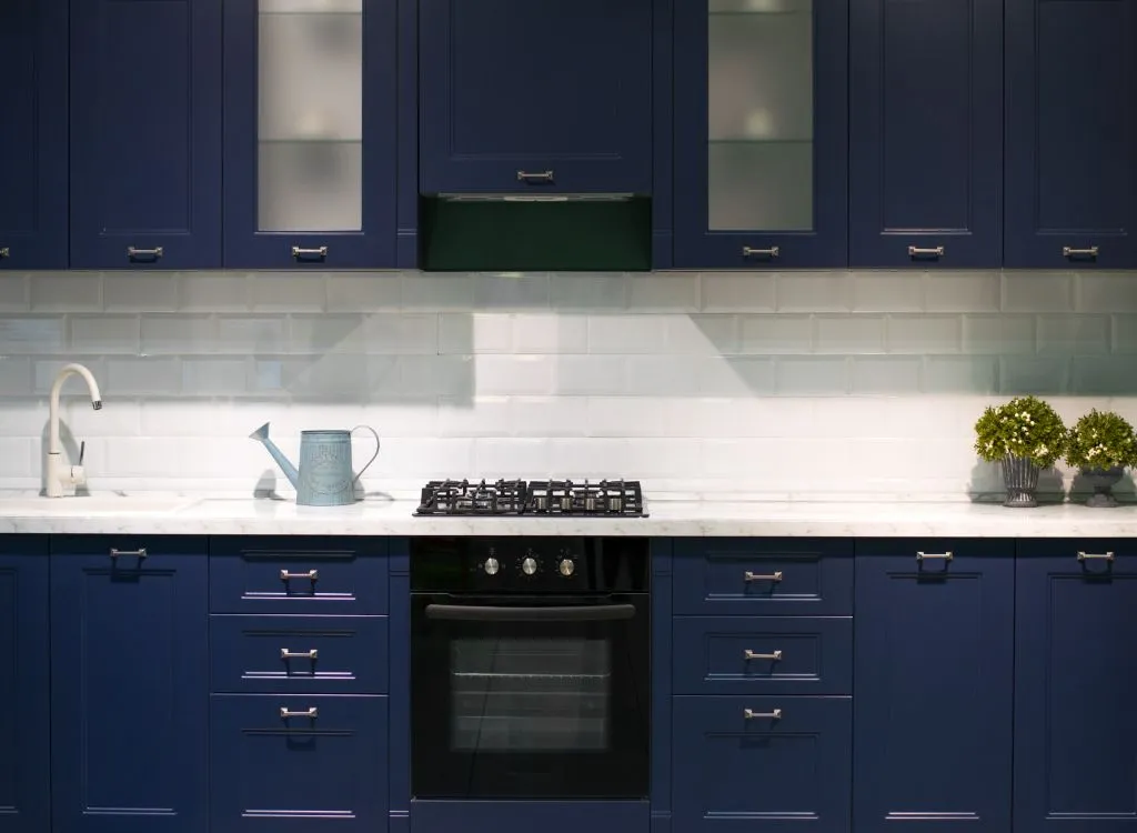 Darker blue kitchen cabinets