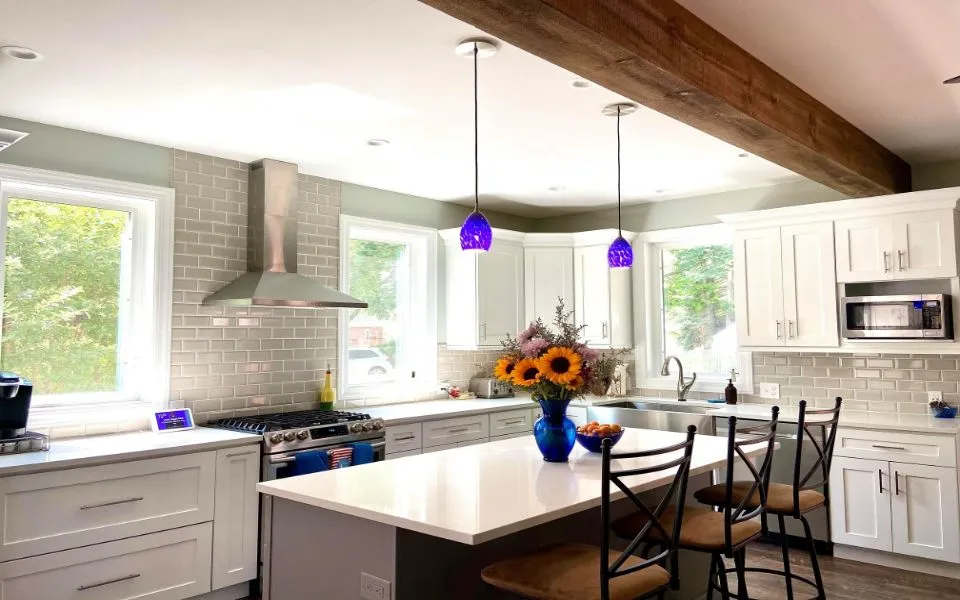 Pendant lights over kitchen island